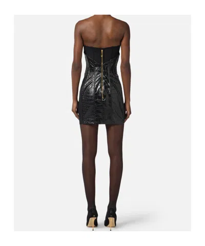 Elisabetta Franchi Croc-embossed Sheer Paneling Sleeveless Dress In Black