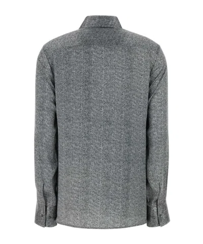 Ermanno Scervino Herringbone Shirt Adorned With Rhinestone Details In Gray