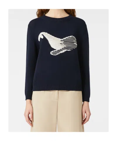 Weekend Max Mara Nespola Whale Embroidered Crewneck Sweater In Black