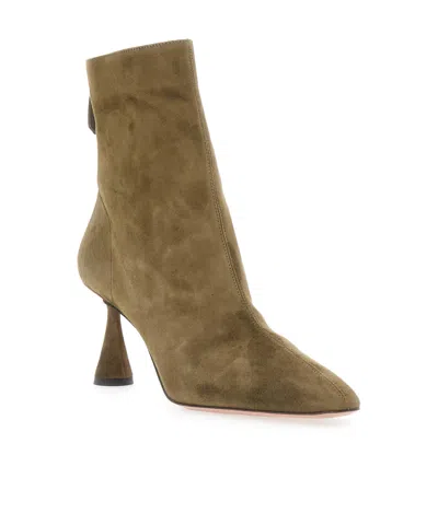 Aquazzura Amore Green Ankle Boots With Zip Closure And High Sculpted Heel In Suede Woman In Green