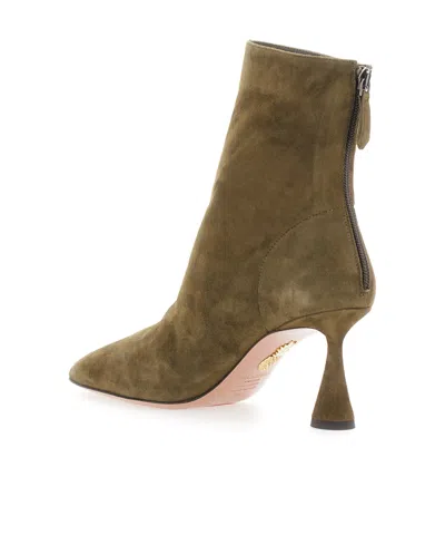 Aquazzura Amore Green Ankle Boots With Zip Closure And High Sculpted Heel In Suede Woman In Green