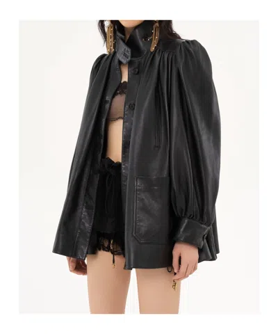 Chloé Puff-sleeve Plonge Leather Jacket In Black
