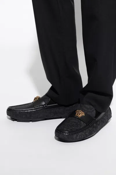 Versace Medusa-plaque Slip-on Loafers In Black