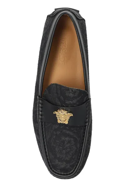 Versace Medusa-plaque Slip-on Loafers In Black