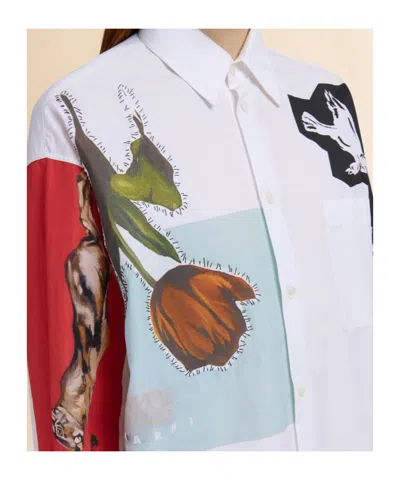 Marni Floral And Abstract Print Button-up Shirt In White
