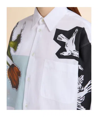 Marni Floral And Abstract Print Button-up Shirt In White