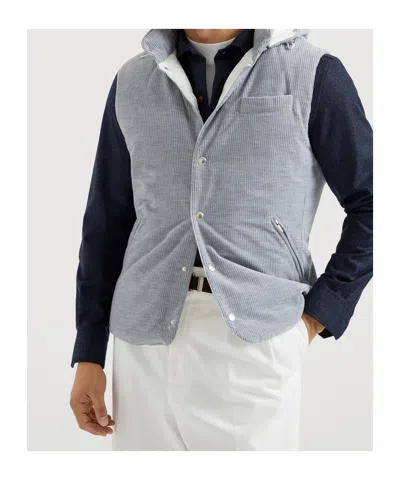 Brunello Cucinelli Hooded Down Vest In Gray