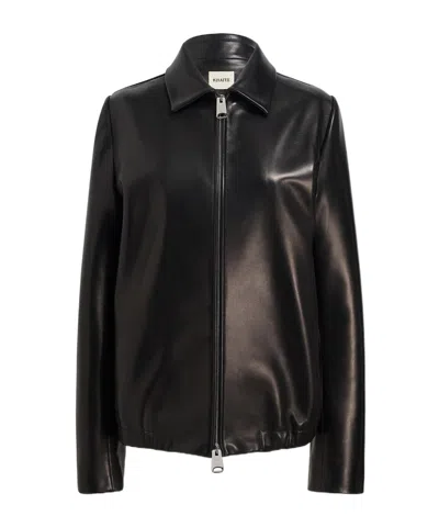 Khaite Grizzo Oversized Leather Collared Jacket In Black