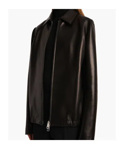 Khaite Grizzo Oversized Leather Collared Jacket In Black