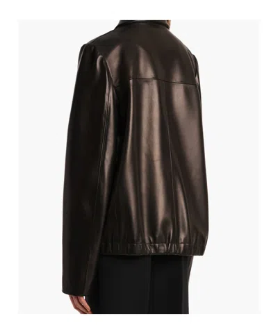 Khaite Grizzo Oversized Leather Collared Jacket In Black
