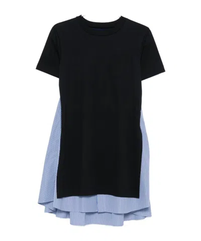 Sacai Poplin X Cotton Jersey T-shirt In Black