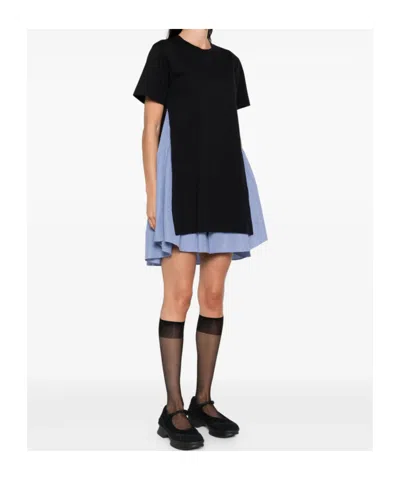 Sacai Poplin X Cotton Jersey T-shirt In Black