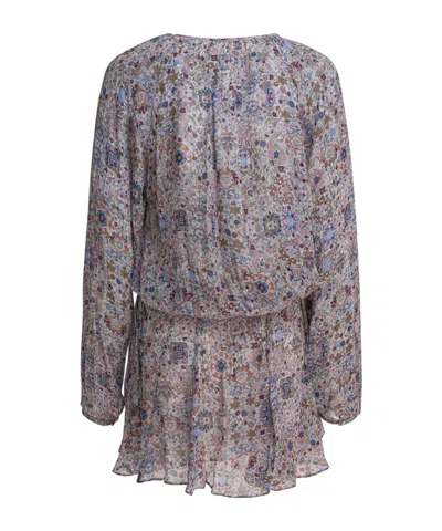 Isabel Marant Étoile Waist Elastic Floral Long Sleeve Round Neck Ruffled Hem In Black