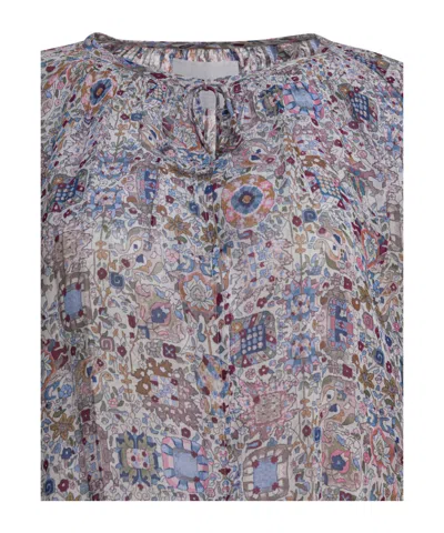 Isabel Marant Étoile Waist Elastic Floral Long Sleeve Round Neck Ruffled Hem In Black