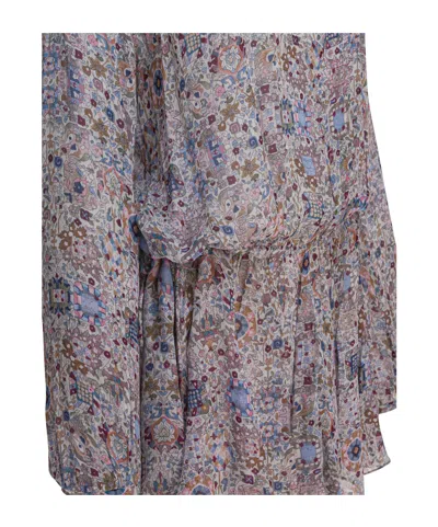 Isabel Marant Étoile Waist Elastic Floral Long Sleeve Round Neck Ruffled Hem In Black
