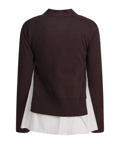 Sacai Long-sleeved Knitted Cardigan In Burgundy