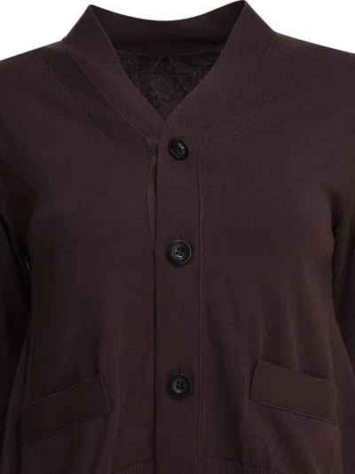 Sacai Long-sleeved Knitted Cardigan In Burgundy