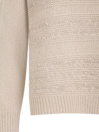 Fabiana Filippi Textured Knit Camel Sweater With Ribbed Edges