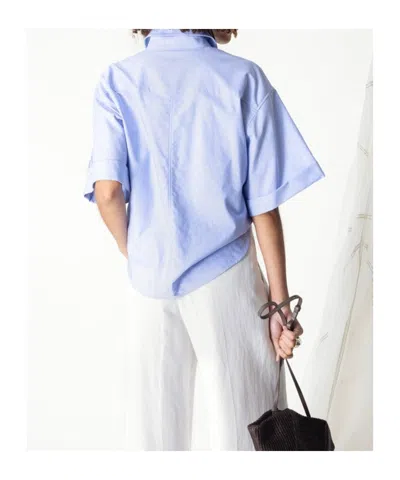 Brunello Cucinelli Embroidered Short-sleeve Shirt In Blue