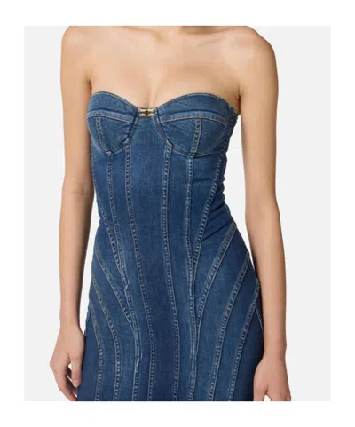 Elisabetta Franchi Denim Corset Dress With Panel Detailing In Blue