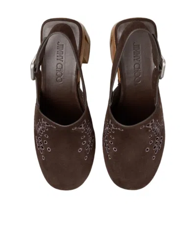 Jimmy Choo Chunky Heel Embroidered Studded Clog