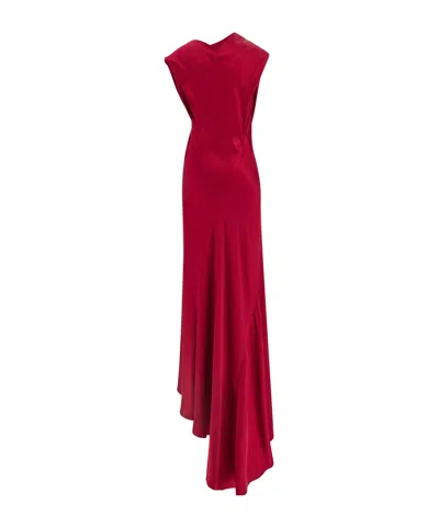 Alberta Ferretti Satin Draped Floor-length Dress With Asymmetric Neckline In Burgundy