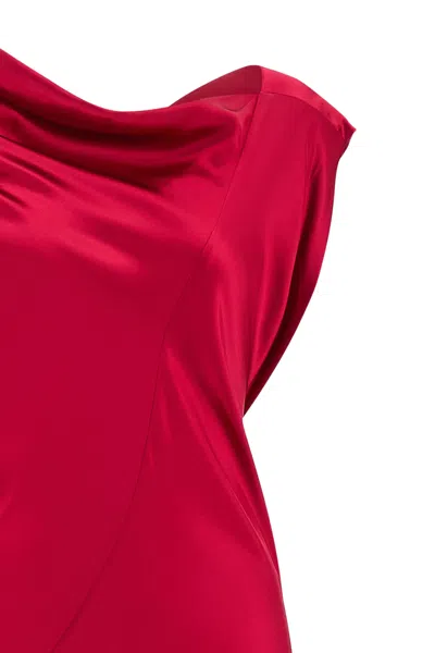 Alberta Ferretti Satin Draped Floor-length Dress With Asymmetric Neckline In Burgundy