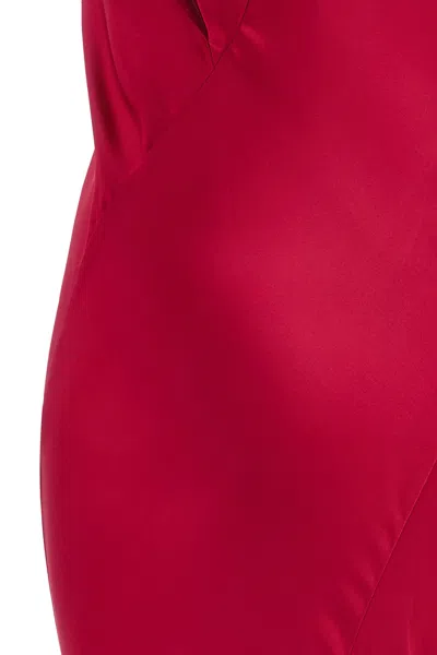 Alberta Ferretti Satin Draped Floor-length Dress With Asymmetric Neckline In Burgundy