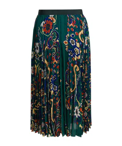 Sacai Floral Print Skirt In Green