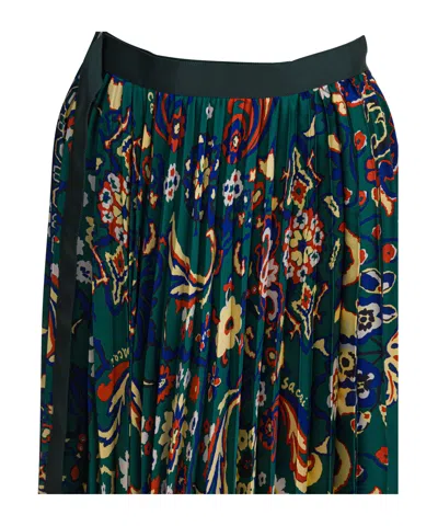 Sacai Floral Print Skirt In Green