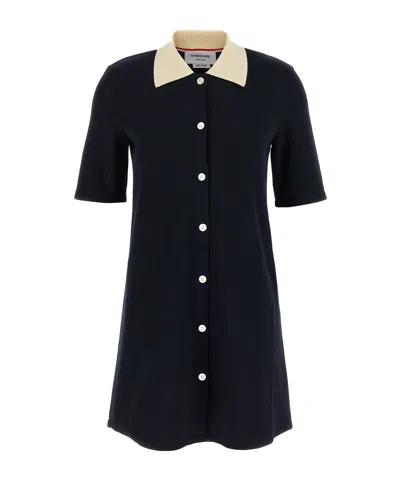 Thom Browne Collared Dress With Short Sleeves In Black