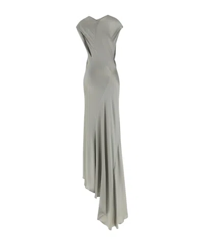 Alberta Ferretti Draped Satin Dress Asymmetric Neckline In Gray