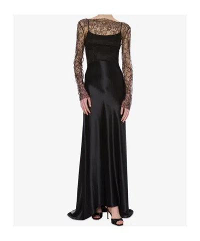 Alberta Ferretti Black Satin Long Dress In Black