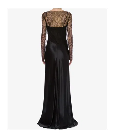 Alberta Ferretti Black Satin Long Dress In Black