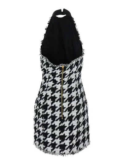 Balmain Cropped Button-embellished Gingham Knitted Top In Black
