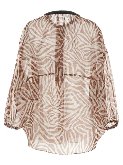 Brunello Cucinelli Zebra Pattern Silk Blouse With Button Detailing In Multi