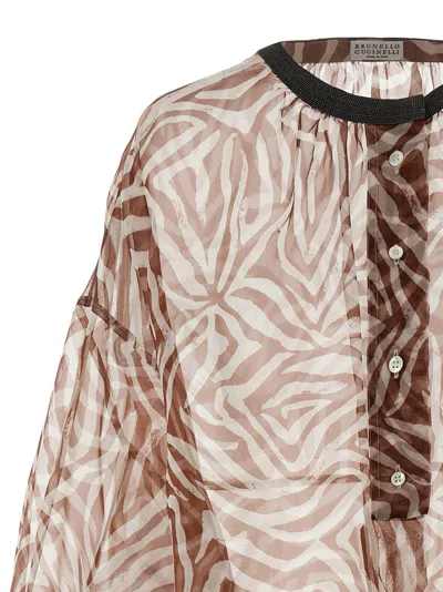 Brunello Cucinelli Zebra Pattern Silk Blouse With Button Detailing In Multi