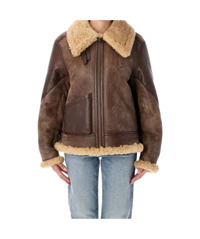 Ralph Lauren Shearling Aviator Jacket Featuring Leather Trim
