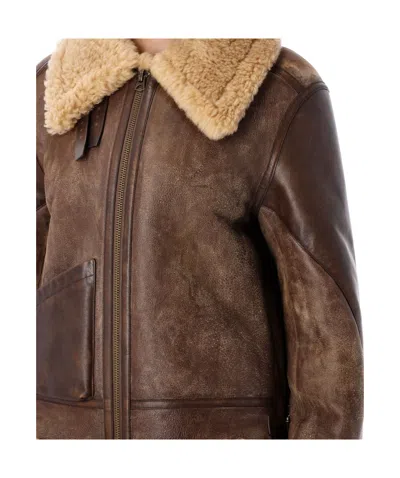 Ralph Lauren Shearling Aviator Jacket Featuring Leather Trim