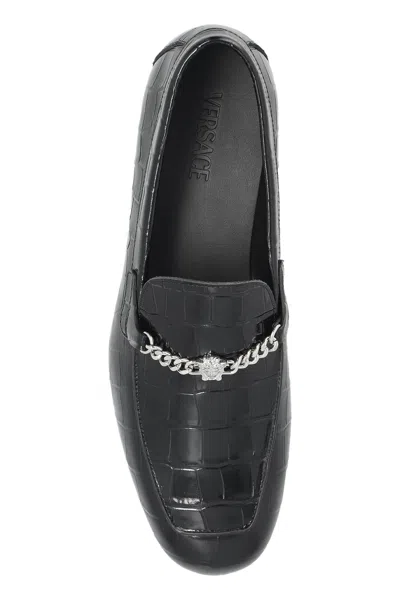 Versace Crocodile-embossed Chain-detail Loafers
