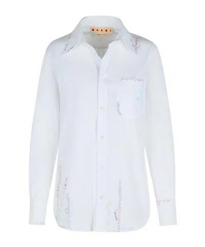 Marni Cotton Shirt With Chest Pocket And Structured Collar In White