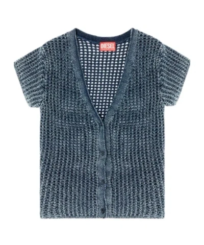 Diesel M-rez Knitted Button-up Cardigan In Gray