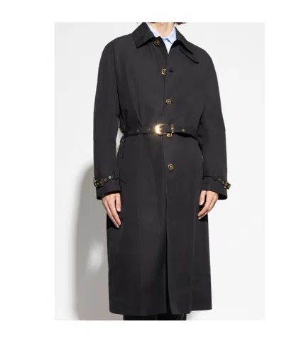 Versace Wild Cats Gabardine Trench Coat In Black