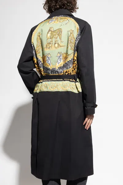 Versace Wild Cats Gabardine Trench Coat In Black