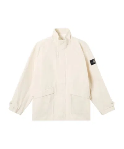 Stone Island Short Parka With Detachable Lining And Elbow Patches In Neutral