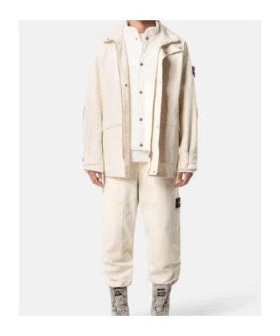 Stone Island Short Parka With Detachable Lining And Elbow Patches In Neutral