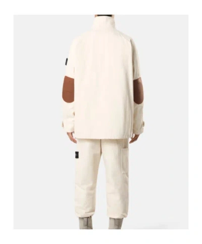 Stone Island Short Parka With Detachable Lining And Elbow Patches In Neutral