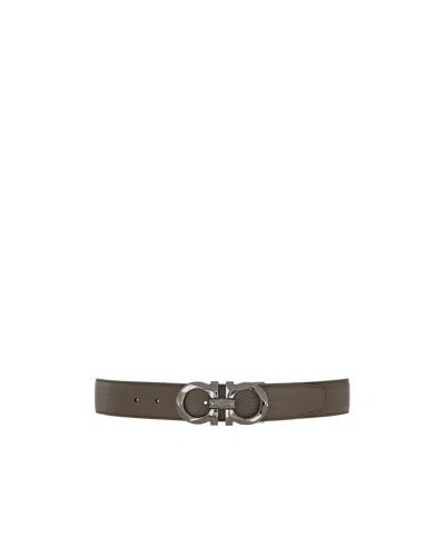 Ferragamo Double-sided Adjustable Gancini Double Buckle Belt In Black