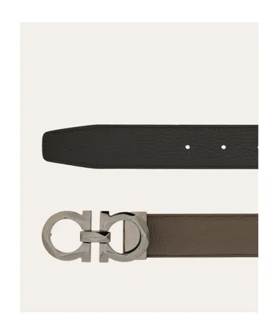 Ferragamo Double-sided Adjustable Gancini Double Buckle Belt In Black