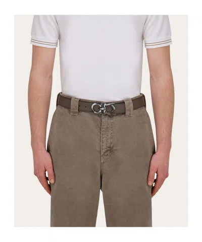 Ferragamo Double-sided Adjustable Gancini Double Buckle Belt In Black